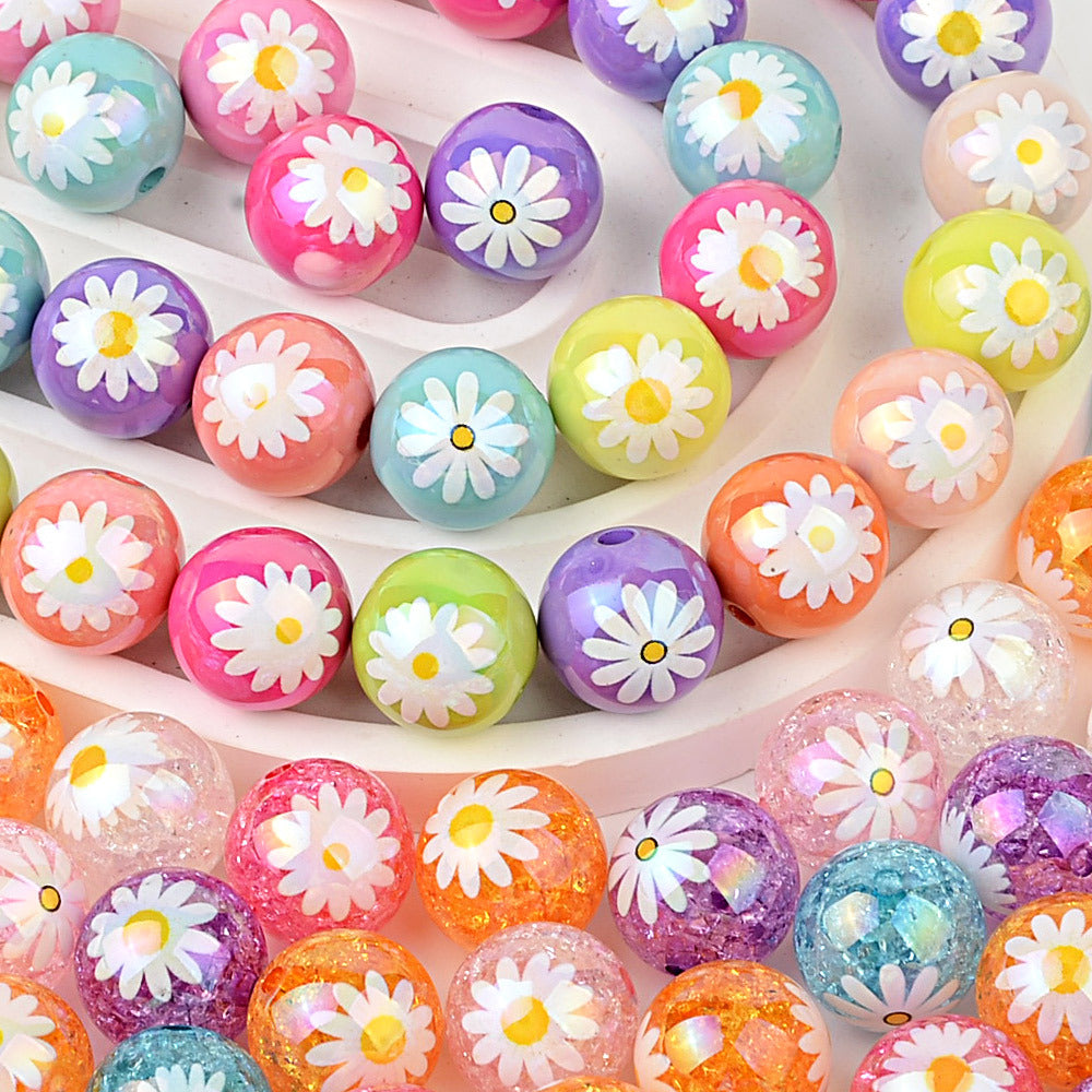 100Pcs acrylic double-sided printing small daisy sunflower 16mm vertical hole beaded DIY mobile phone keychain jewelry accessories