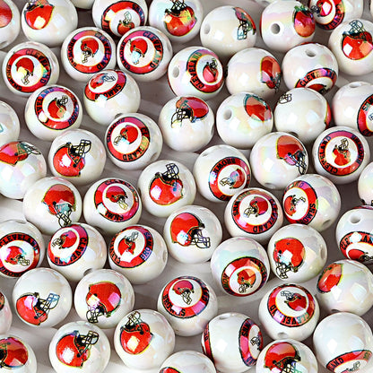 100Pcs 16MM American NFL32 football teams printed round beads DIY double-sided printed bead pen car hanging mobile phone with