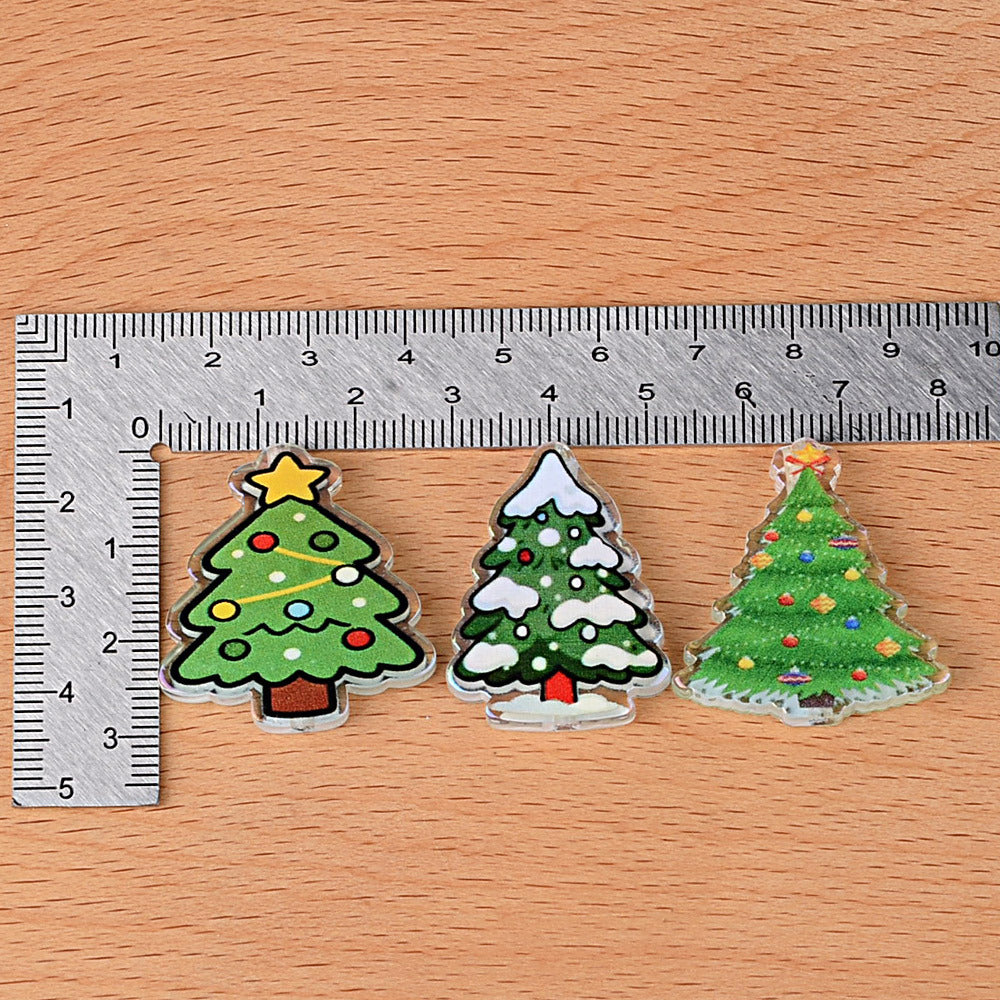 100Pcs Christmas Christmas tree acrylic sheet beads, printed patches DIY handmade beaded jewelry accessories materials