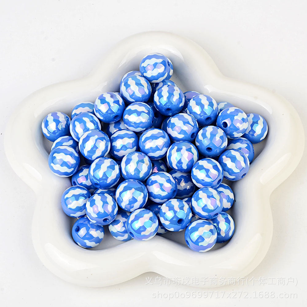 100Pcs acrylic UV plated colored watermelon striped bead printing beaded DIY bead pen mobile phone chain keychain jewelry accessories