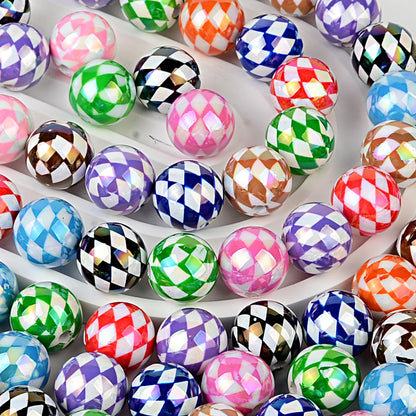 100Pcs 16mm UV rhombus grid through hole round beads DIY handmade beaded loose bead string pen mobile phone chain jewelry accessories spot