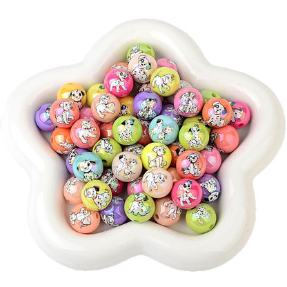 100Pcs Acrylic 101 Loyal Dog Spotted Dog Pattern Printed Beads DIY Handmade Beaded Loose Beads Mobile Phone Chain Jewelry Accessories