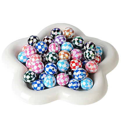 100Pcs UV plated color checkerboard square grid pattern round beads DIY handmade beaded loose bead string pen mobile phone chain jewelry accessories