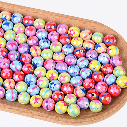 100Pcs UV plated color printing rainbow five-pointed star beaded DIY mobile phone chain beaded pen keychain various jewelry accessories