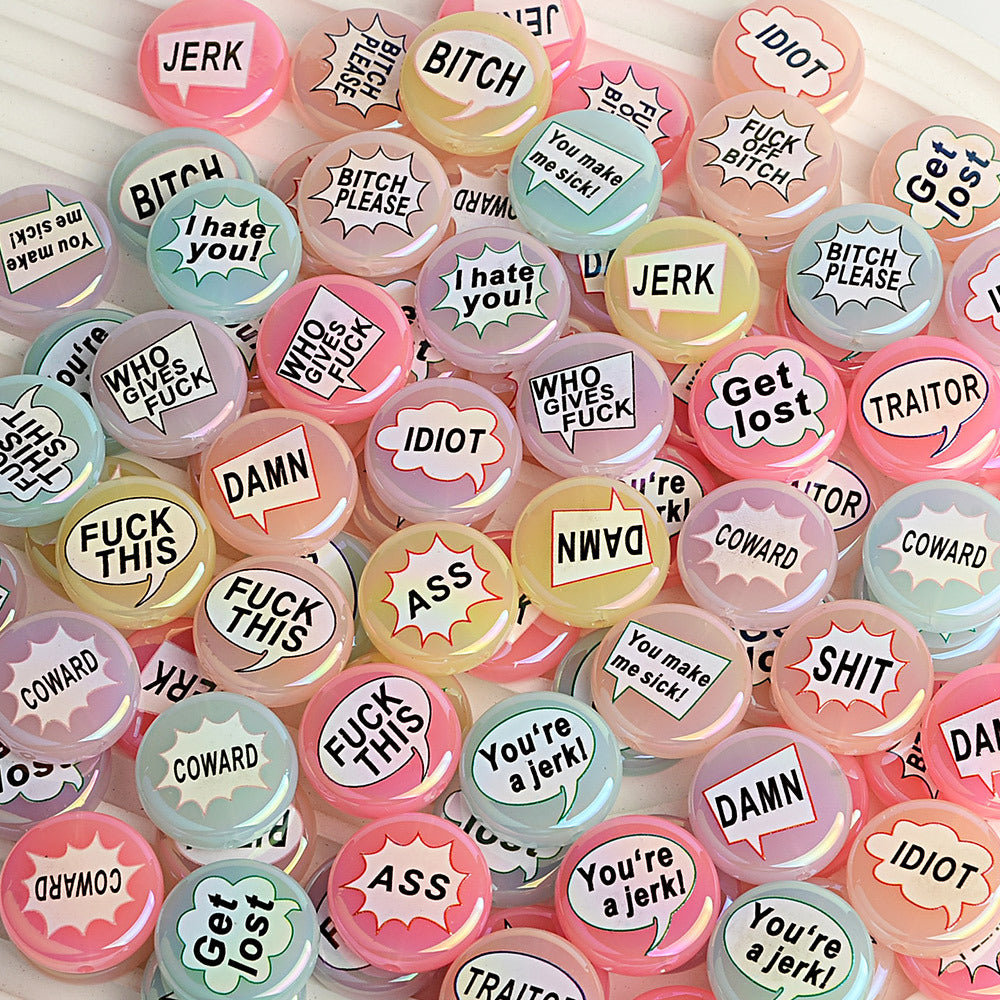 100Pcs double-sided printed English letters swear words disc beaded through hole round bead DIY handmade jewelry bracelet bag pendant material