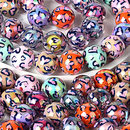 100Pcs Valentine's Day Double Love Leopard Print Round Beads DIY Mobile Phone Chain Jewelry Bead Pen Accessories Decorative Beads
