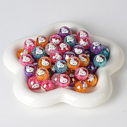100Pcs printed Sanrio Hello Kitty hallo KT straight hole round beads DIY jewelry loose beads mobile phone chain bead pen accessories