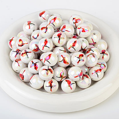 100Pcs UV printed magpie bird acrylic hummingbird pattern beads DIY handmade bracelet necklace beaded material wholesale