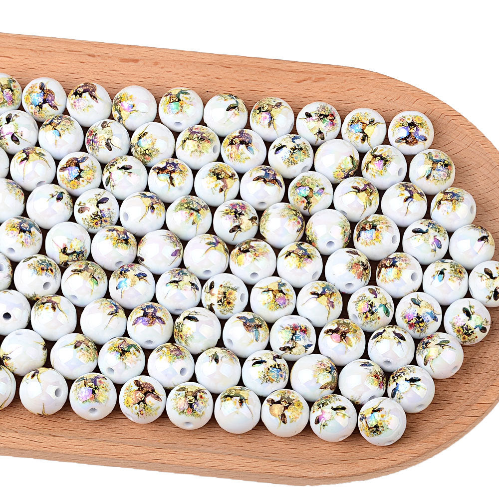 100Pcs acrylic double-sided printing cow head pattern straight hole round beads DIY mobile phone rope keychain string pen accessories wholesale