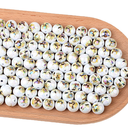 100Pcs acrylic double-sided printing cow head pattern straight hole round beads DIY mobile phone rope keychain string pen accessories wholesale