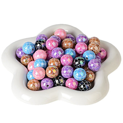 100Pcs acrylic UV plated colored fish scale pattern straight hole round bead DIY mobile phone chain keychain bead pen accessories material