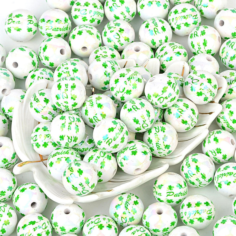100Pcs 16mm acrylic printing four-leaf clover through-hole round beads DIY Douyin live broadcast mobile phone rope keychain pen accessories