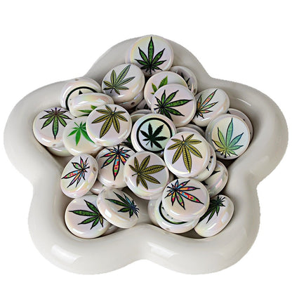 100Pcs acrylic printed hemp leaf round cake beads DIY bead pen mobile phone chain keychain car hanging accessories