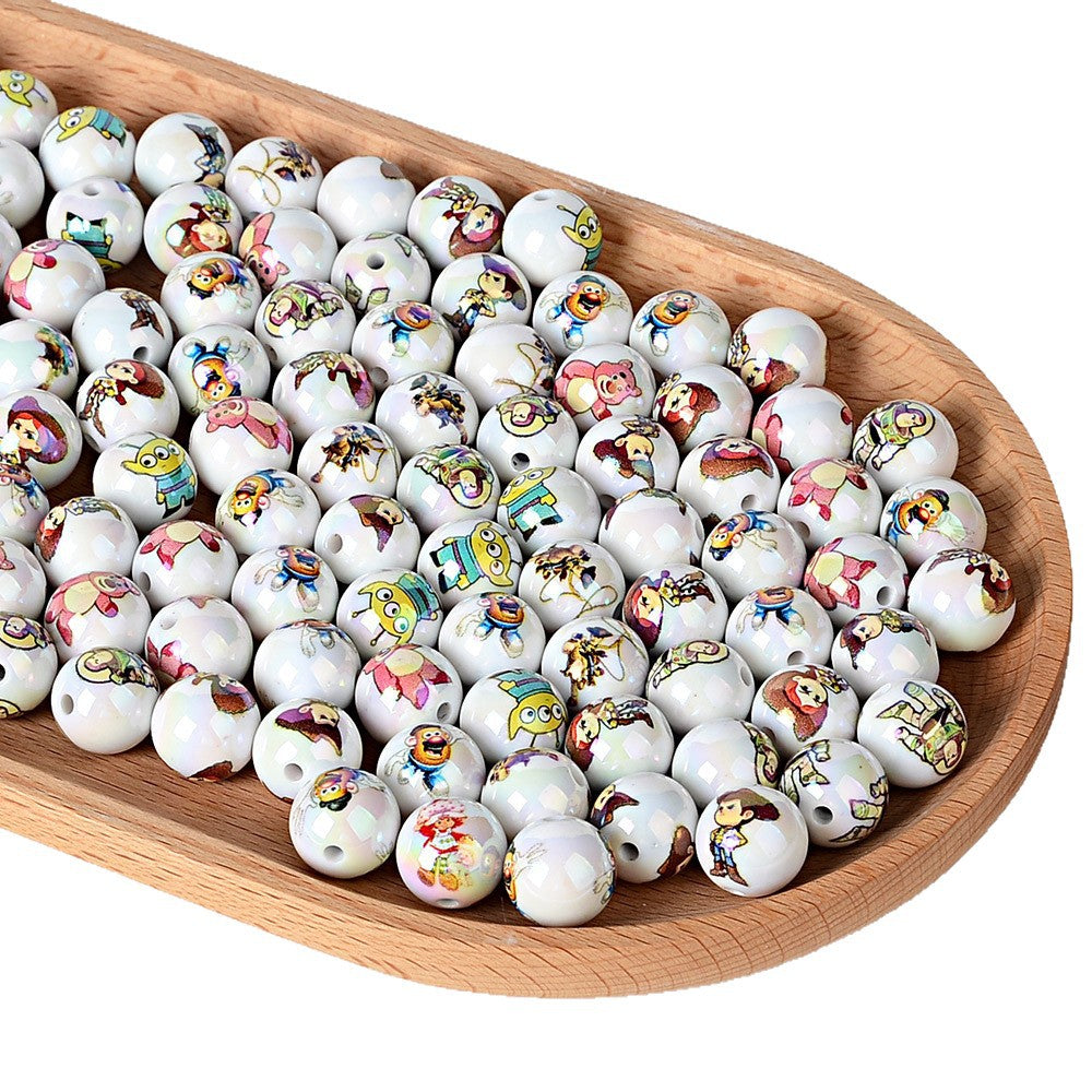 100Pcs 16mm acrylic double-sided printing Toy Story straight hole round beads DIY mobile phone rope keychain pen accessories