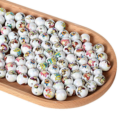 100Pcs 16mm acrylic double-sided printing Toy Story straight hole round beads DIY mobile phone rope keychain pen accessories
