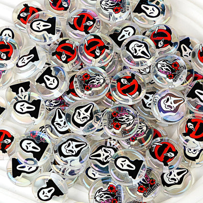 100Pcs Halloween elements grimace printing through hole flat beads DIY bead pen mobile phone chain jewelry loose beads accessories
