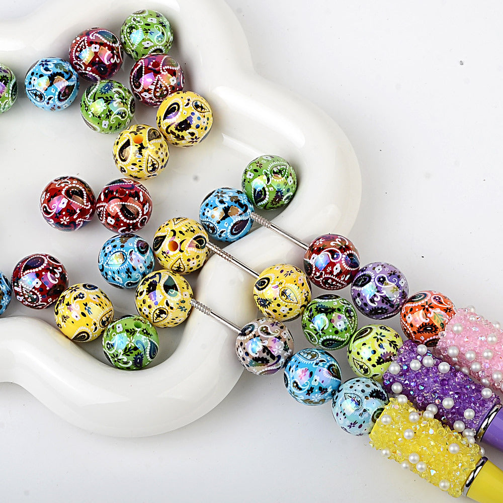 100Pcs UV plated color two-color paisley pattern cashew flower beaded DIY beaded pen mobile phone chain pendant loose bead jewelry with
