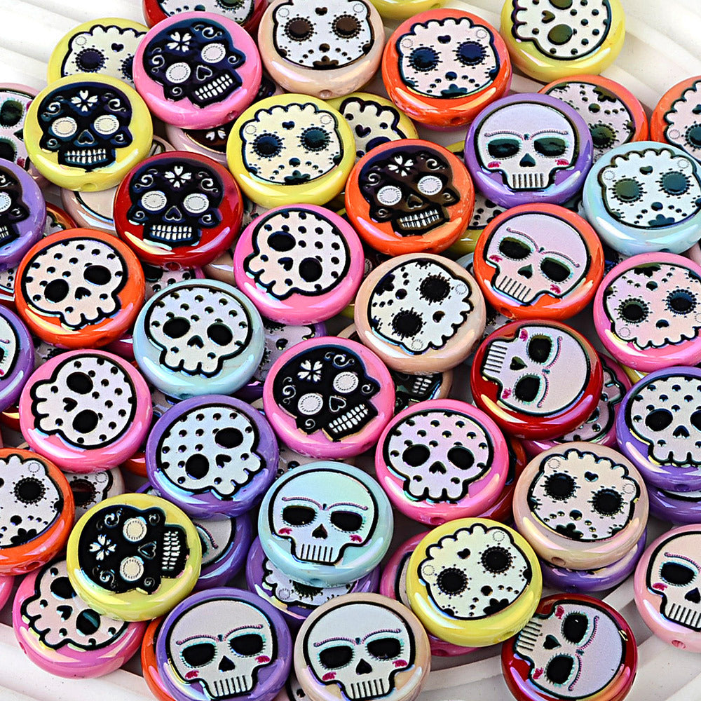 100Pcs 24mm double-sided UV plated colored skull disc beaded DIY handmade beaded pen mobile phone chain jewelry accessories