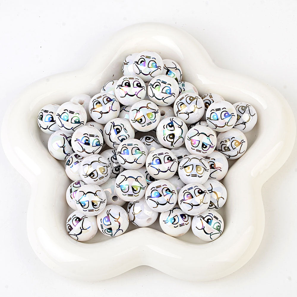 100Pcs new funny expression printed beads smiley eyes cartoon beaded DIY bracelet keychain loose beads beaded wholesale