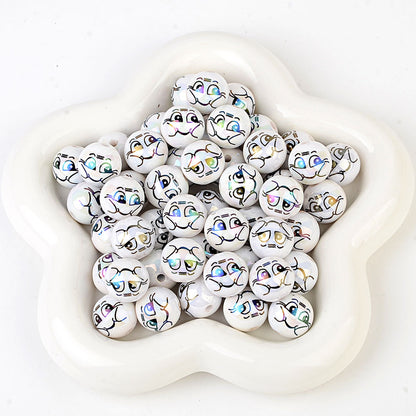 100Pcs new funny expression printed beads smiley eyes cartoon beaded DIY bracelet keychain loose beads beaded wholesale