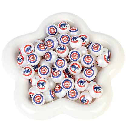 100Pcs 16mm frosted printing MLB baseball league round beads loose beads DIY bead pen car hanging baseball team accessories