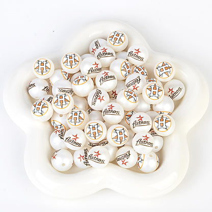 100Pcs 16mm frosted printing MLB baseball league round beads loose beads DIY bead pen car hanging baseball team accessories