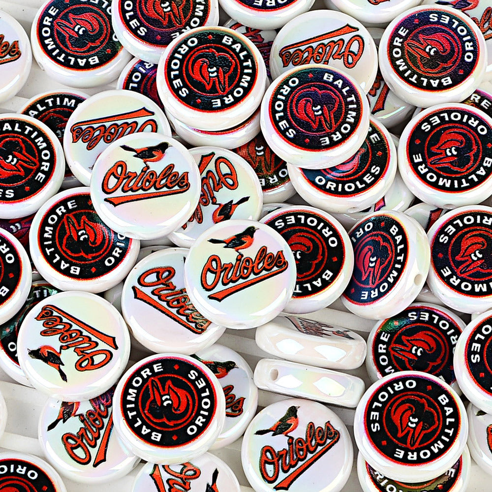 100Pcs 24mm American MLB Major Baseball League Printed Beaded Disc Beads DIY Handmade Pen Mobile Phone Chain Accessories