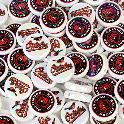 100Pcs 24mm American MLB Major Baseball League Printed Beaded Disc Beads DIY Handmade Pen Mobile Phone Chain Accessories