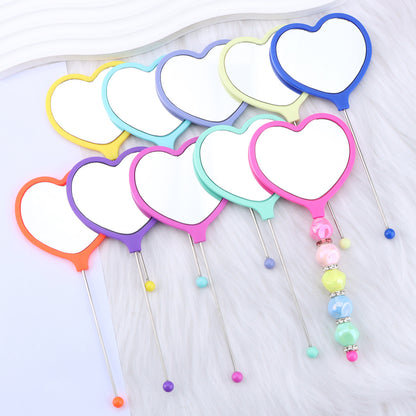 Heart-shaped makeup mirror, love DIY beaded mirror, handheld makeup mirror, portable single-sided vanity mirror, plastic spot.