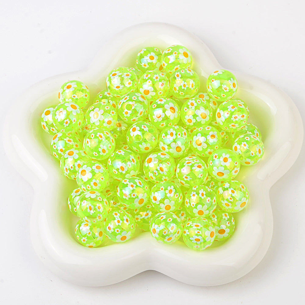 100Pcs 16mm transparent UV plating color full printing sunflower color round beads DIY mobile phone chain bead pen key jewelry accessories