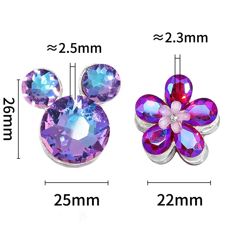 10pcs diy alloy accessories rhinestone Mickey head five petal flower through hole beads can be strung pen mobile phone chain beading accessories