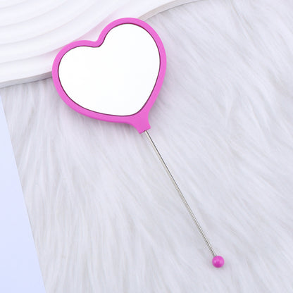 Heart-shaped makeup mirror, love DIY beaded mirror, handheld makeup mirror, portable single-sided vanity mirror, plastic spot.