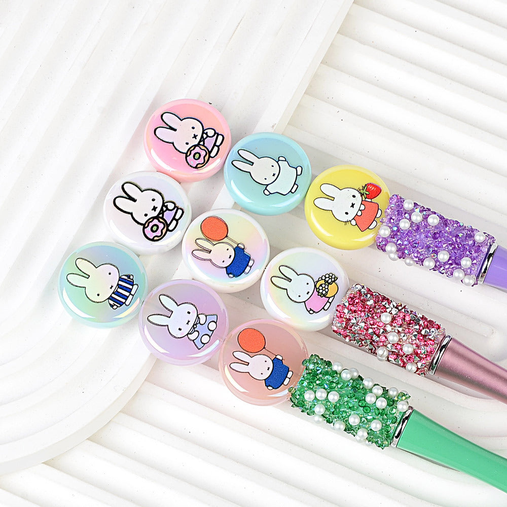 24Mm acrylic disc Miffy rabbit pattern printed round cake bead pen mobile phone chain bag hanging DIY jewelry accessories