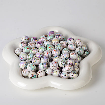 100Pcs 16mm acrylic UV printing nurse clothing straight hole round beads DIY mobile phone rope keychain bead pen accessories