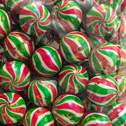 100Pcs 20mm acrylic checkerboard beads christmas striped beads DIY handmade beaded jewelry accessories loose bead material