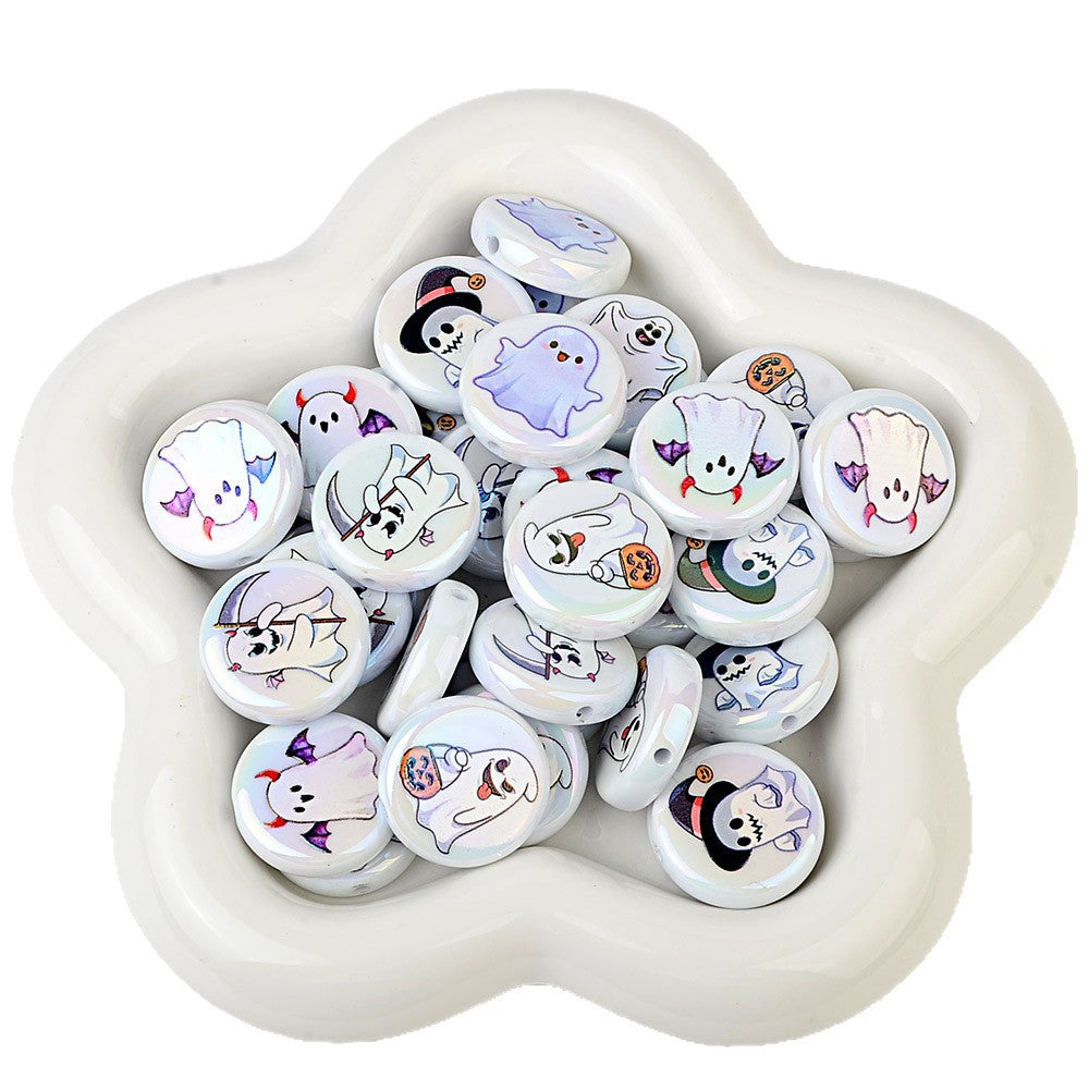 100Pcs UV plated Halloween element mixed ghost round cake beaded DIY beaded pen mobile phone keychain accessories