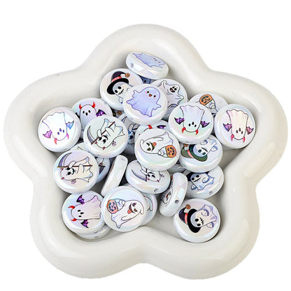 100Pcs UV plated Halloween element mixed ghost round cake beaded DIY beaded pen mobile phone keychain accessories