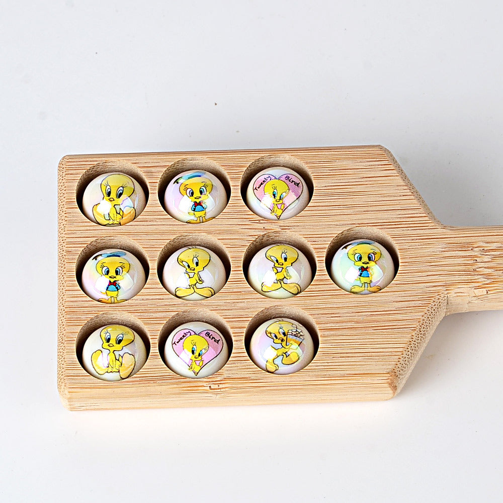 100Pcs 16mm acrylic solid color printing cartoon small yellow bird straight hole round beads, sub handmade DIY mobile phone rope jewelry accessories