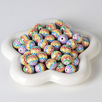 100Pcs 16mm acrylic rainbow wavy print round beads DIY bead pen mobile phone chain keychain car hanging accessories
