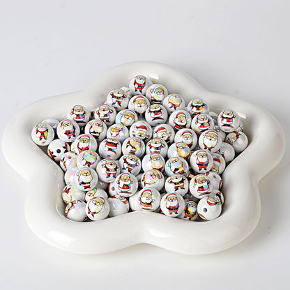 100Pcs 16mm solid color Christmas beads printed Santa Claus Christmas tree beaded DIY mobile phone chain bag chain accessories