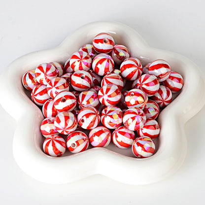 100Pcs 16mm straight hole Christmas color plated striped beads printed round beads beaded loose beads DI bracelet jewelry material in stock