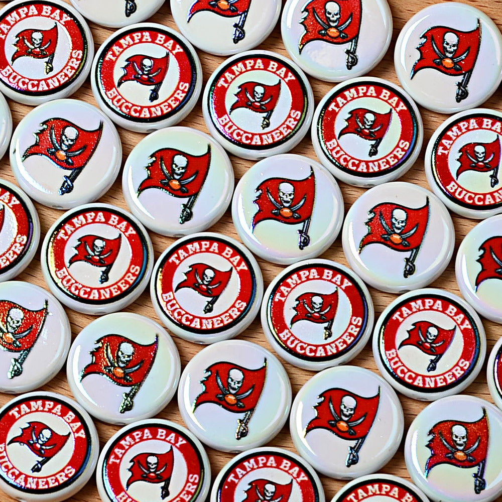 100Pcs 24mm NFL Football Team Acrylic Double Sided Printed Through Hole Beads DIY Bracelet Round Cake Beads