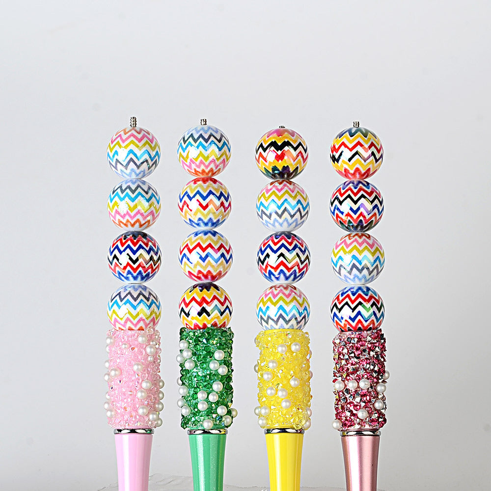 100Pcs 16mm acrylic rainbow wavy print round beads DIY bead pen mobile phone chain keychain car hanging accessories