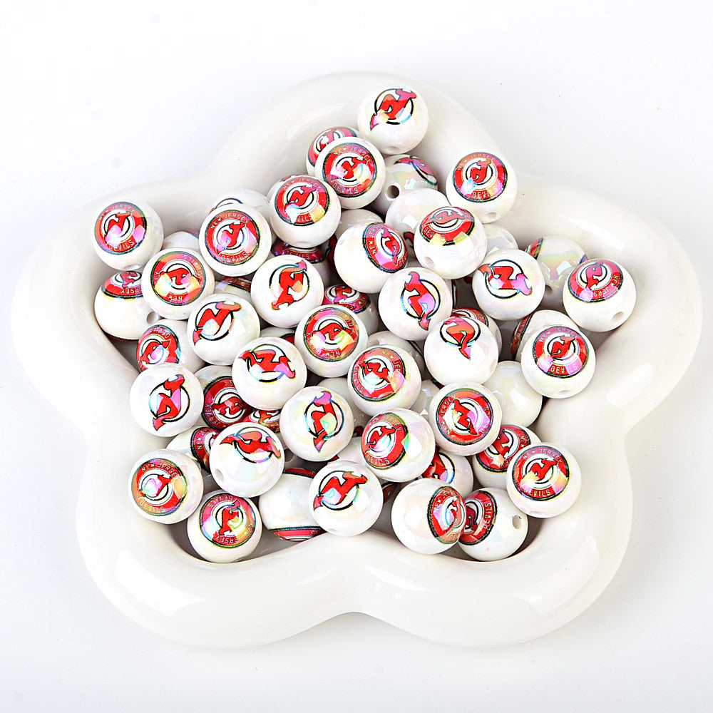100Pcs US 32 NHL Ice Hockey Teams Printed Beads Beaded DIY Keys Mobile Phone Chain Handmade Jewelry Accessories Spot