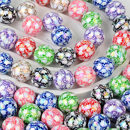 100Pcs Halloween full skull print acrylic round beads DIY mobile phone chain keychain bead pen accessories