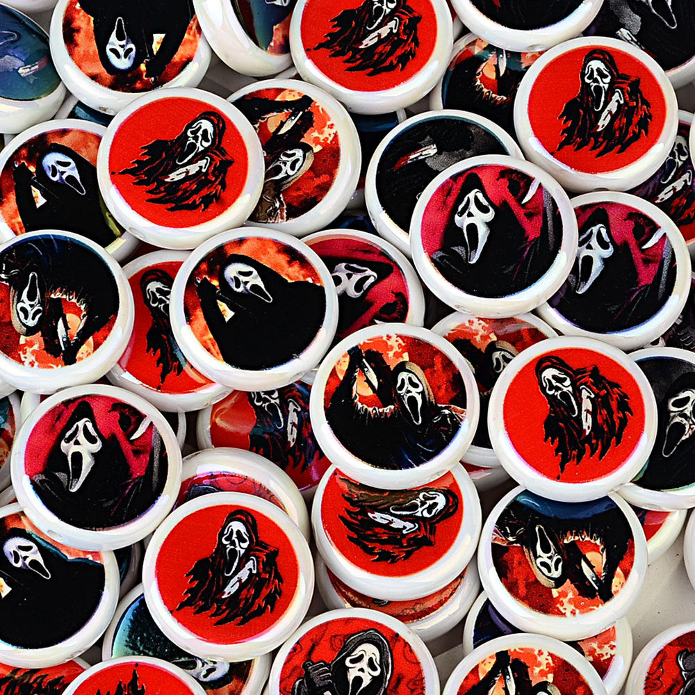 100Pcs 24mm double-sided printing Scream ghost killer through hole beaded DIY key and other jewelry accessories spot wholesale