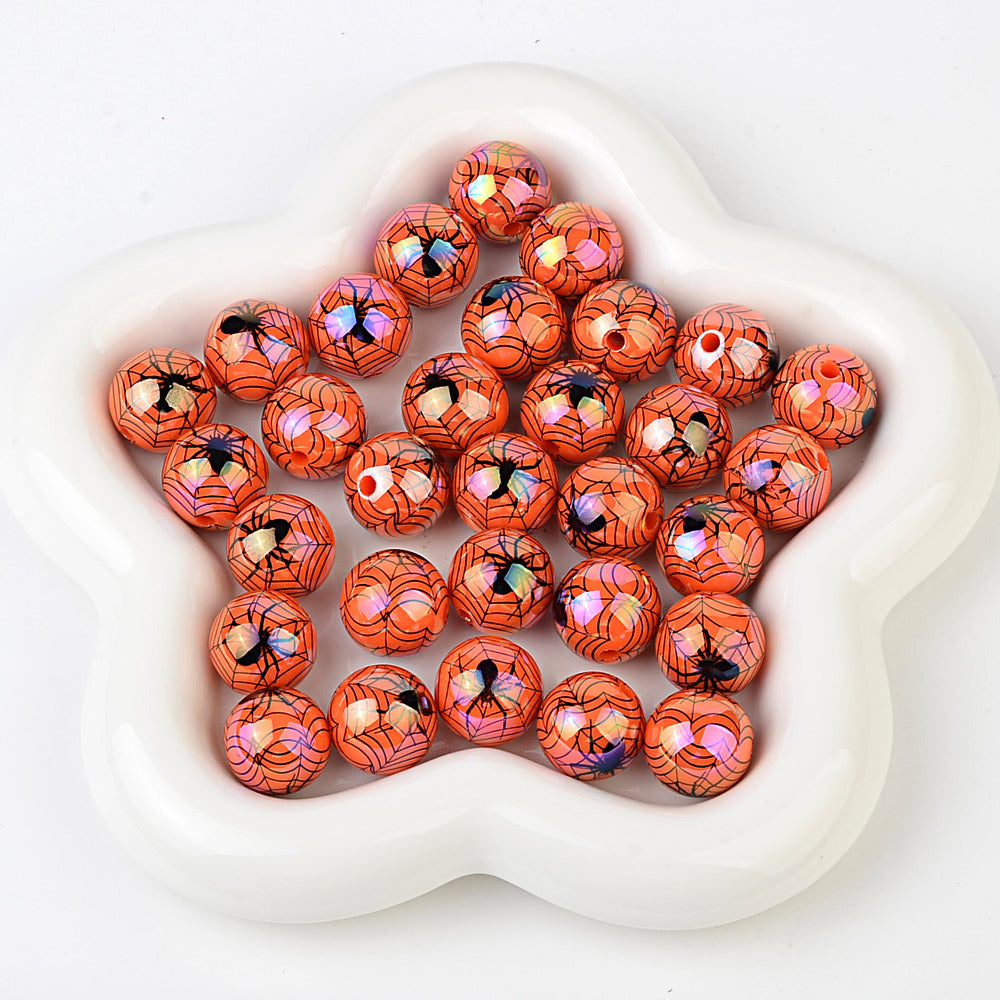 100Pcs 16mm acrylic plated Halloween theme spider straight hole round beads DIY mobile phone chain keychain accessories