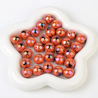 100Pcs 16mm acrylic plated Halloween theme spider straight hole round beads DIY mobile phone chain keychain accessories