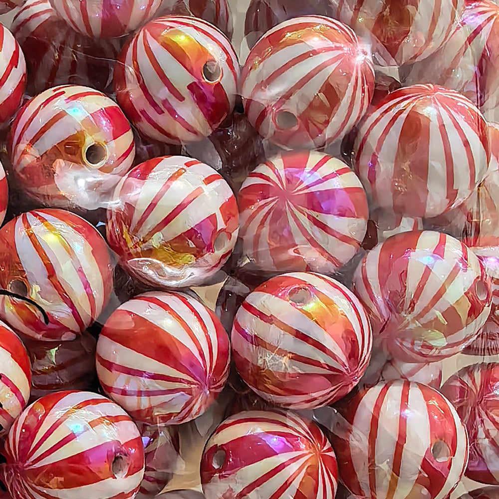 100Pcs 20mm acrylic checkerboard beads christmas striped beads DIY handmade beaded jewelry accessories loose bead material