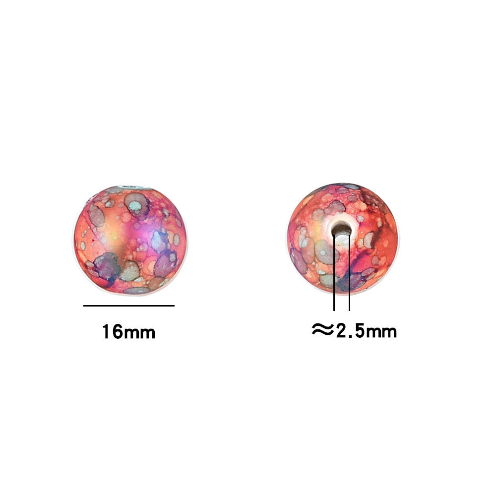 100Pcs acrylic feel gradual change color imitation ceramic flower beads straight hole pattern round beads beaded DIY bracelet necklace jewelry